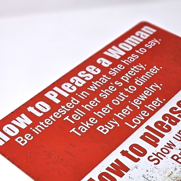 Title Vintage Metal Sign – Indoor/Outdoor How To Please A Woman White/Red 3/$25 - Picture 4 of 7